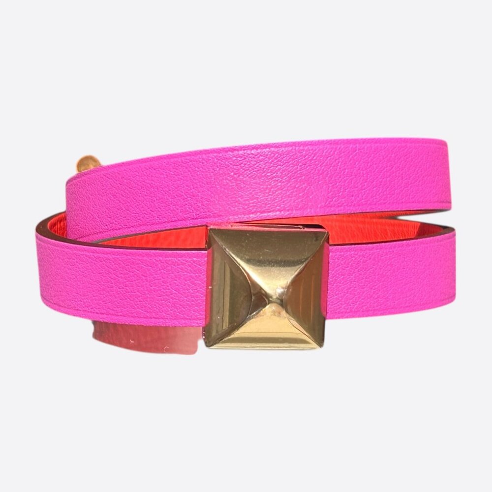 Hermes Pink Swift & Gold Hardware Medor Double Tour Bracelet